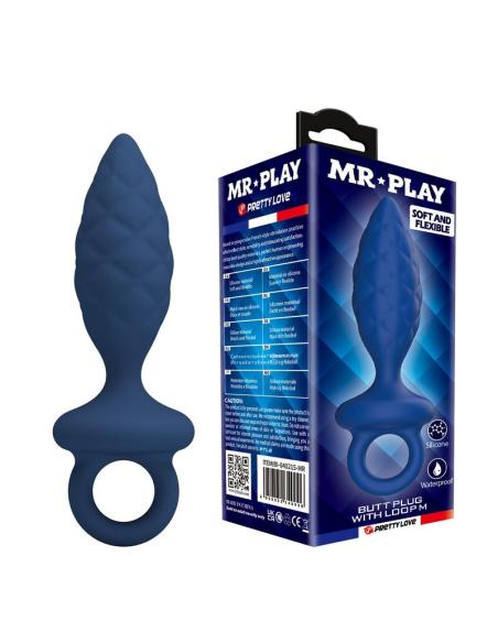 Mr play - plug anal texturizado con anilla azul m