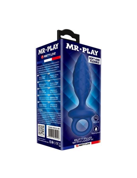 Mr play - plug anal texturizado con anilla azul m
