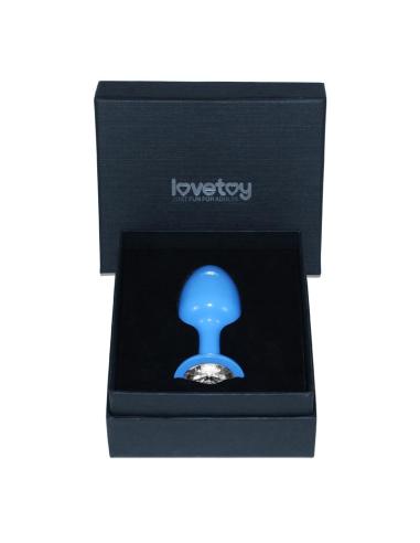 Plug Anal de Metal Azul Rosebud con Joya Transparente