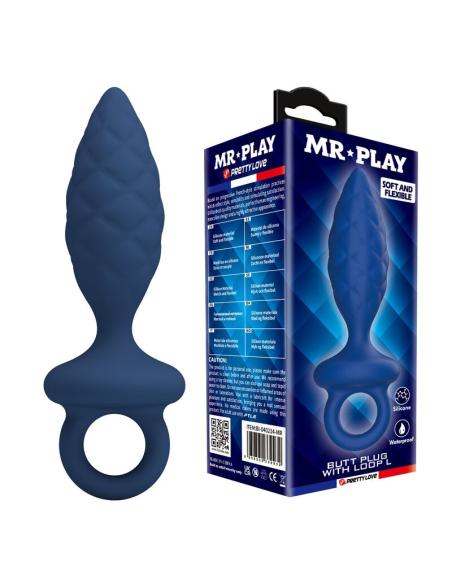 Mr play - plug anal texturizado con anilla azul l