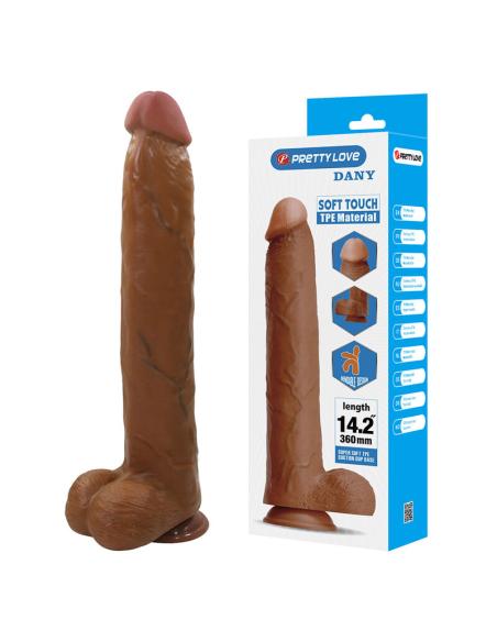 Pretty love - dany dildo realístico flexible con ventosa 36 cm -ø- 5,6 cm marrón