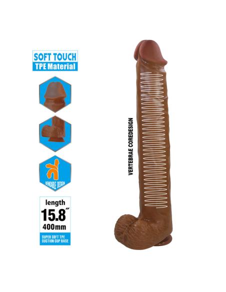 Pretty love - pat dildo realístico flexible con ventosa 40 cm -ø- 6 cm marrón