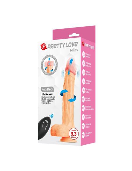 Pretty love - miles dildo vibrador con empuje y rotación control remoto 23,5 cm ø 4,8 cm color natural