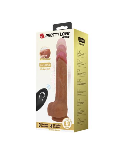 Pretty love - tommy vibrador realístico con empuje marrón oscuro control remoto