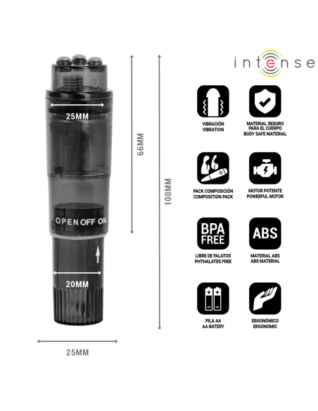 Intense - kurt mini masajeador con 4 cabezales intercambiables negro