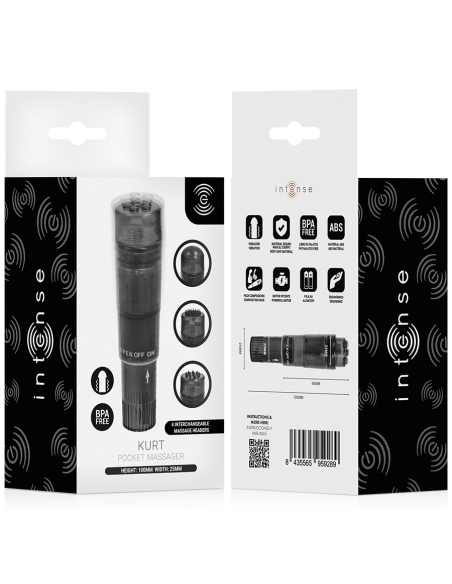 Intense - kurt mini masajeador con 4 cabezales intercambiables negro