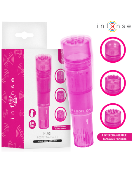 Intense - kurt mini masajeador con 4 cabezales intercambiables rosa
