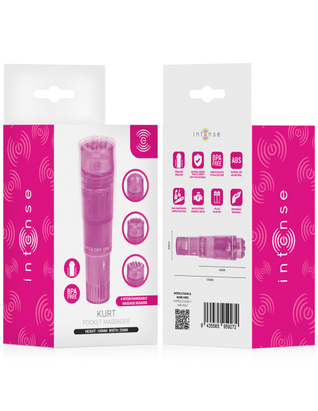 Intense - kurt mini masajeador con 4 cabezales intercambiables rosa