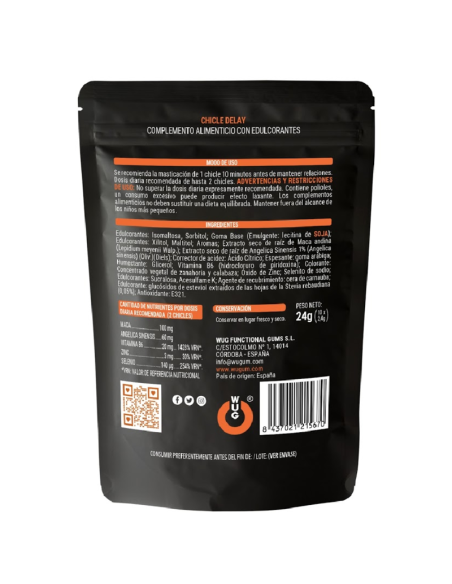 Wug delay – chicle funcional con zinc, selenio y vitamina b6 para mayor control y resistencia en los momentos íntimos