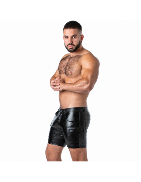 Locker gear - punch hole leatherette pantalón corto cargo negro s