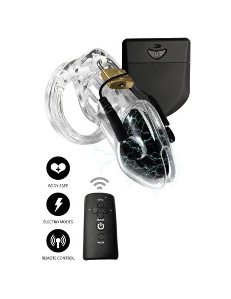 Hidden desire - extreme penis gear jaula de castidad con electroestimulación y control remoto transparente