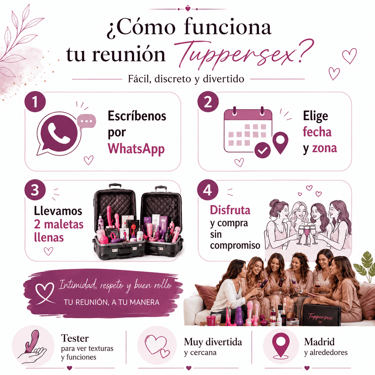 Tienda física desde 2006 para reuniones Tuppersex en Madrid con confianza y discreción
